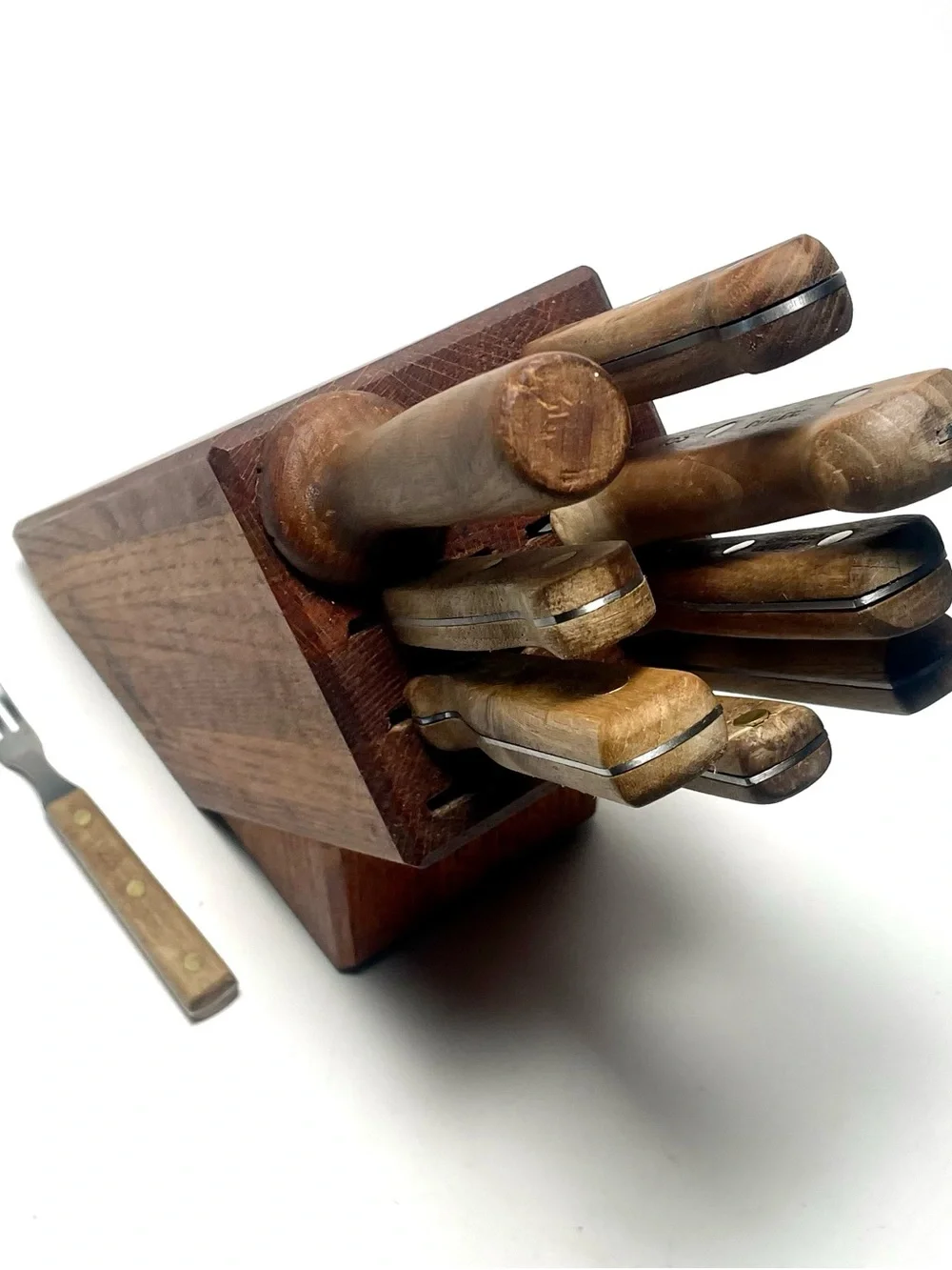Vintage Chicago Cutlery 10 Piece Kitchen Knife, Fork & Block Set Walnut USA